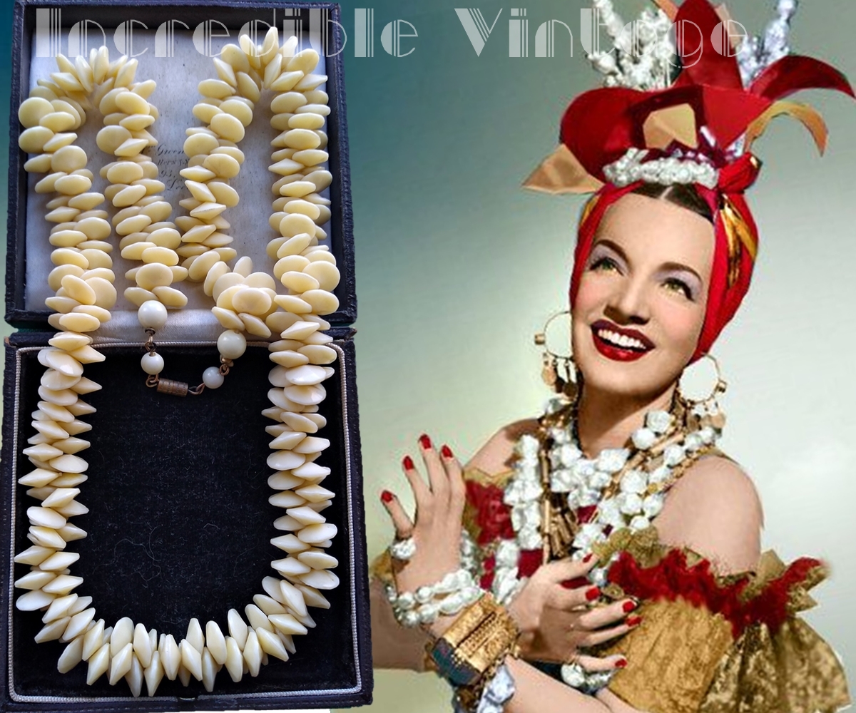 Vintage 1940s Carmen Miranda Hawaiian Plastic Sea Shell Necklace Collector Boho Summer Wedding Incredible Vintage